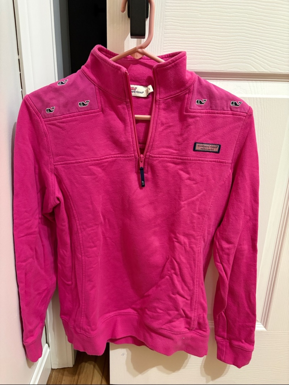 Vineyard Vines Bright Pink Quarter-Zip Fleece Pullover
